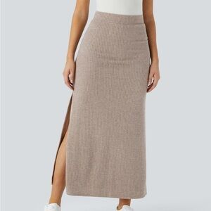 HALARA Ribbed High Waisted Hem A Line Maxi Skirt